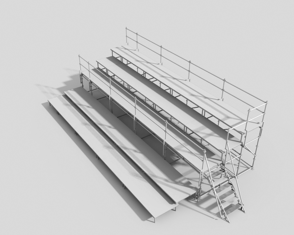 Spectator platform with guardrail and staircase